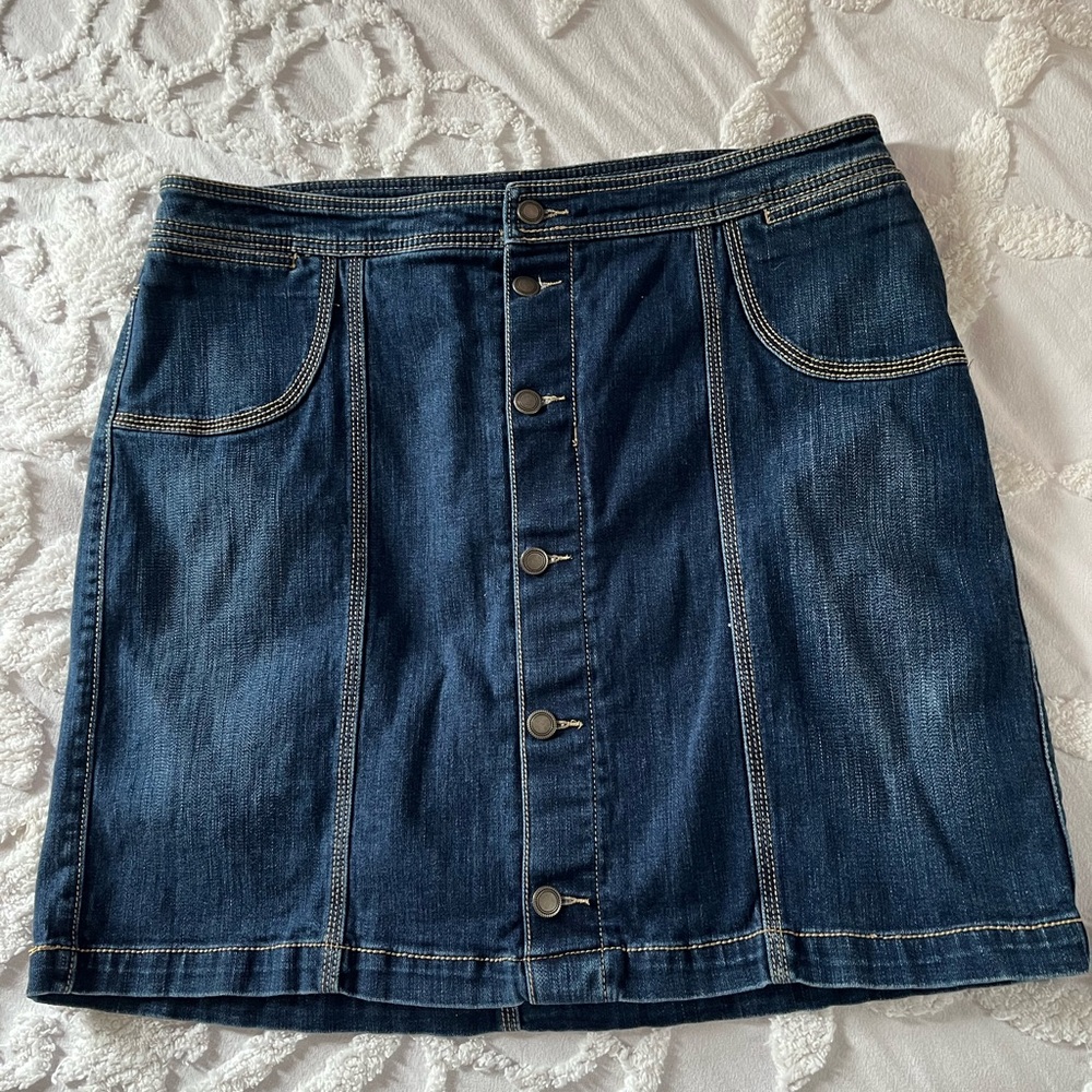 Denim Button-Front Skirt